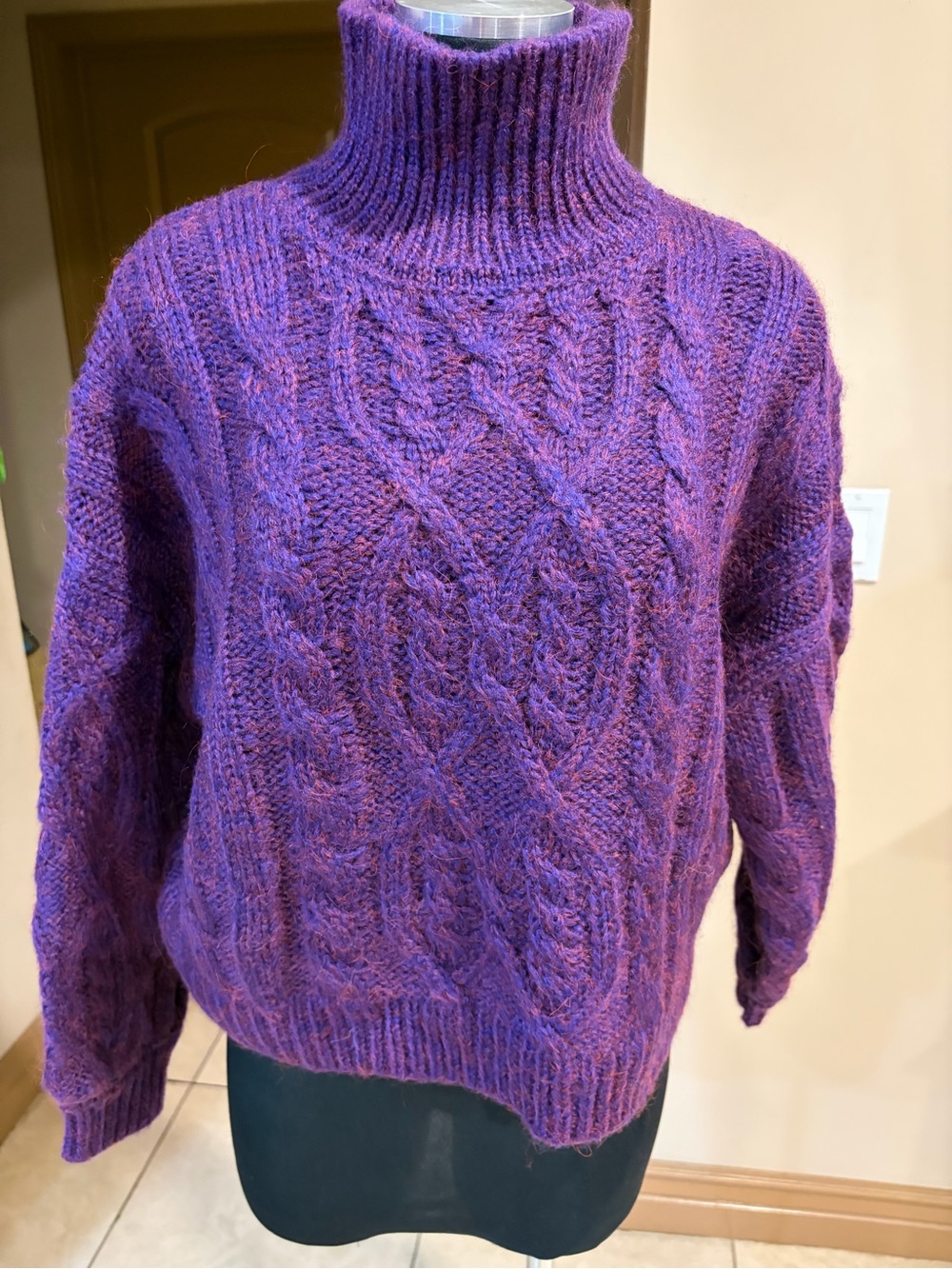 Moon River Purple Cable Turtleneck Sweater